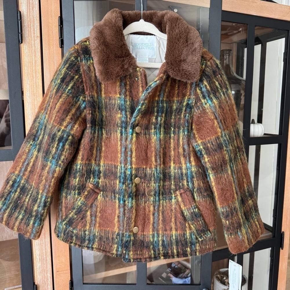 NWT Edgehill Collection Tweed wool jacket barn toddler plaid button down collar